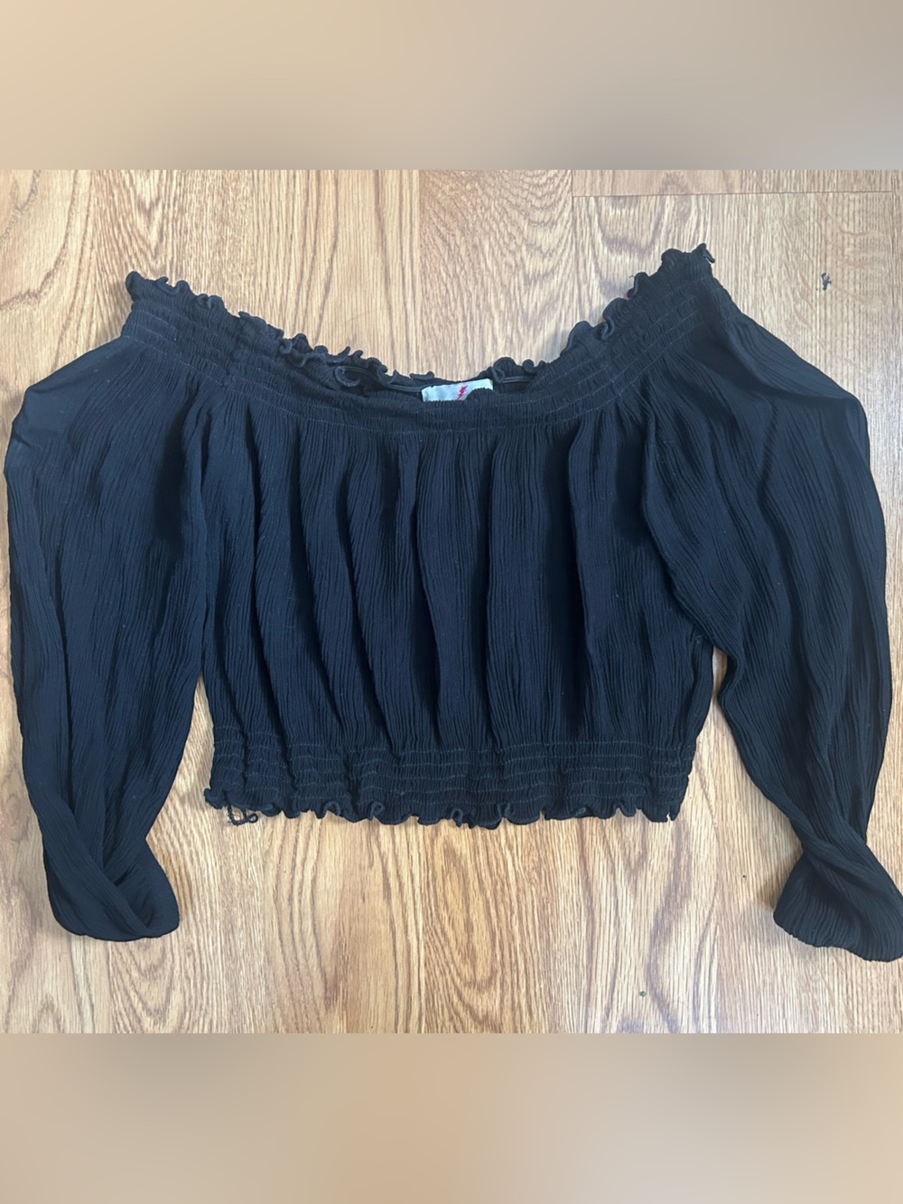 Black Off-Shoulder Smocked Peasant Top - Women